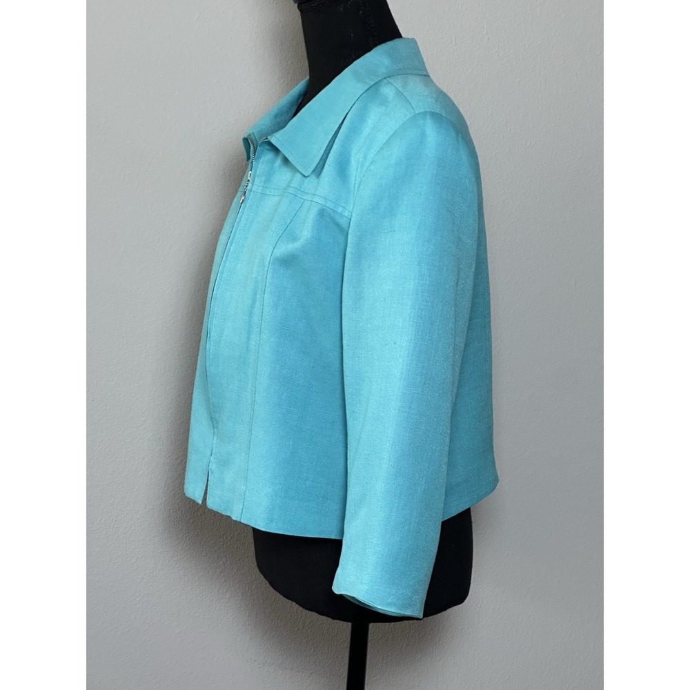 David N Petites Aqua Blue Linen Jacket Zip Up Lightweight Size (14) (See below) - Picture 13 of 16